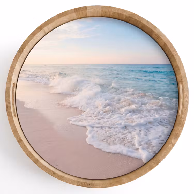 Zee - Golven - Strand - Natuur - Wit Dienblad Rond middel -z3d_shopping