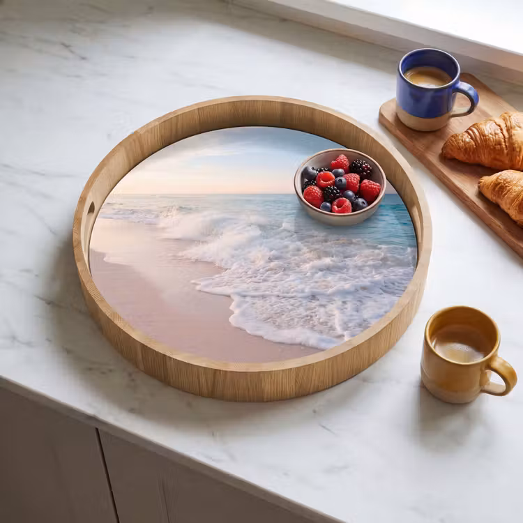 Zee - Golven - Strand - Natuur - Wit Dienblad Rond middel -sfeer2