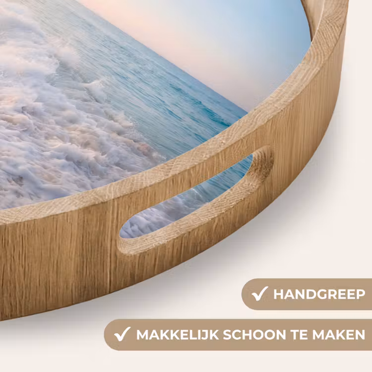 Zee - Golven - Strand - Natuur - Wit Dienblad Rond middel -USP_HandgreepNL