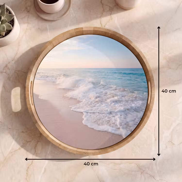 Zee - Golven - Strand - Natuur - Wit Dienblad Rond middel -USP_Formaat
