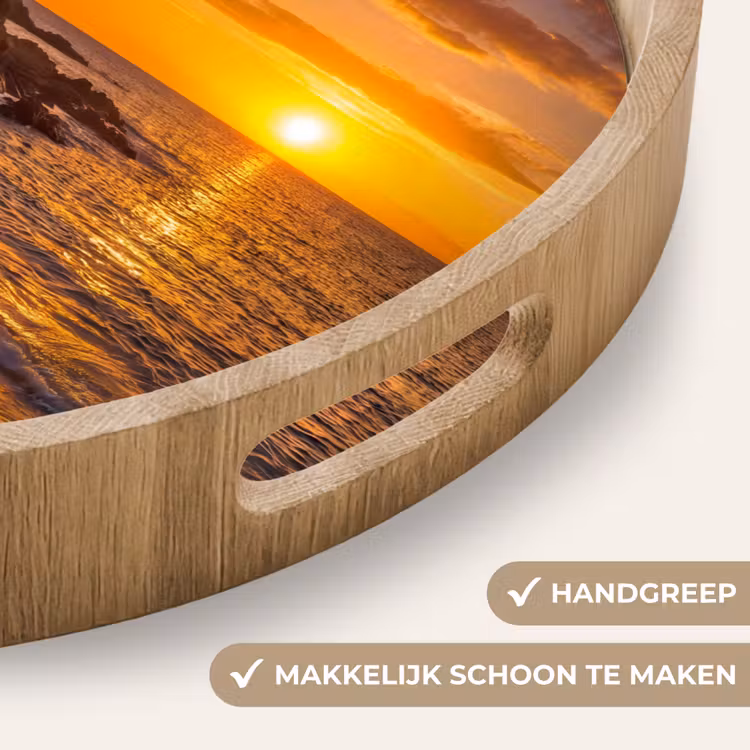 Zee - Kust - Zonsondergang - Natuur - Oranje Dienblad Rond middel -USP_HandgreepNL