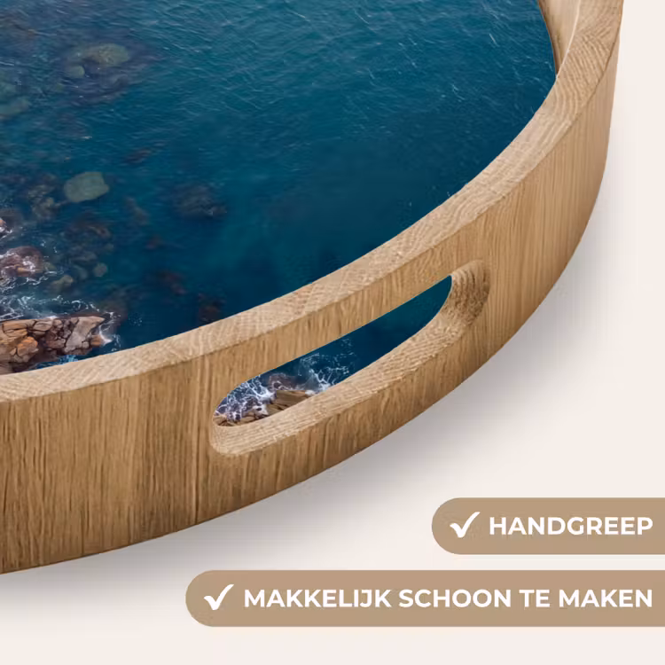 Zee - Kustlijn - Natuur - Abstract - Blauw Dienblad Rond middel -USP_HandgreepNL