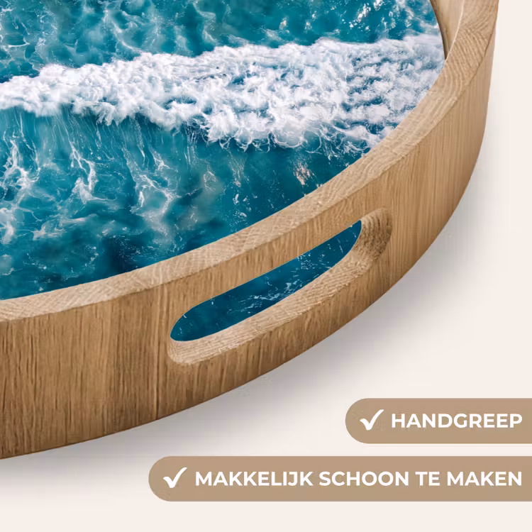 Zee - Strand - Golven - Natuur - Blauw Dienblad Rond middel -USP_HandgreepNL