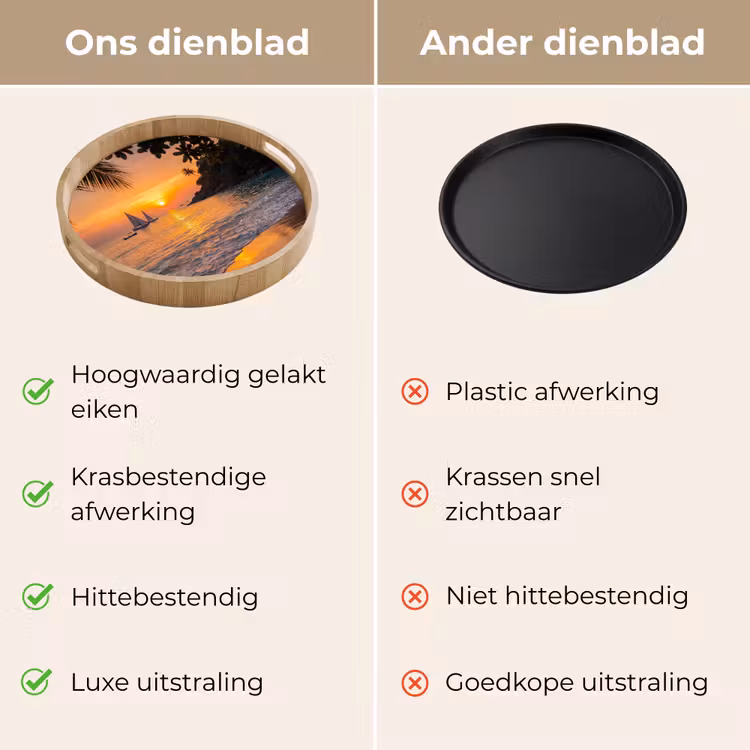 Zee - Zonsondergang - Boot - Natuur - Oranje Dienblad Rond middel -USP_VergelijkingNL