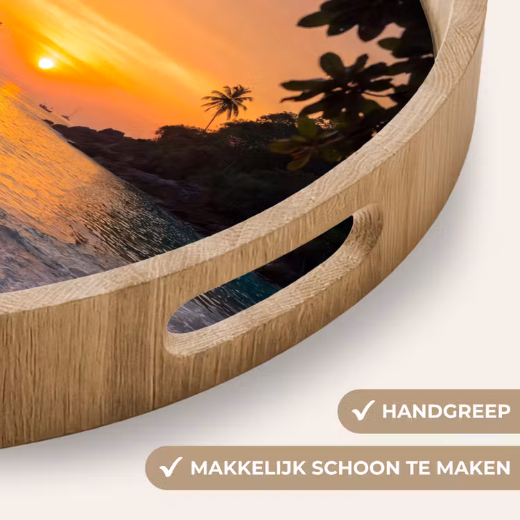 Zee - Zonsondergang - Boot - Natuur - Oranje Dienblad Rond middel -USP_HandgreepNL