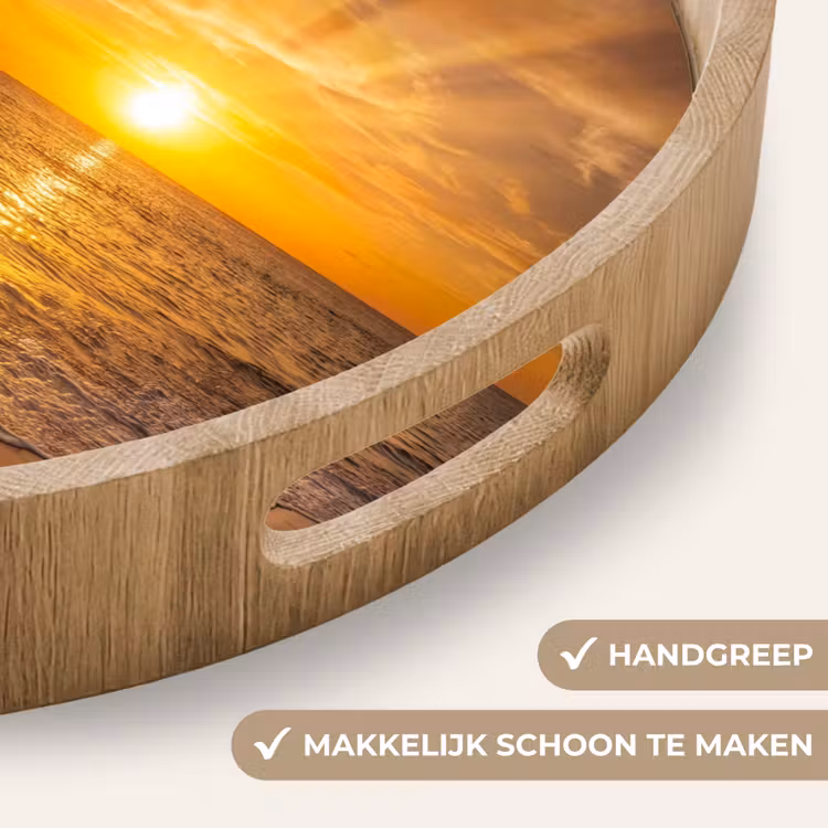 Zee - Zonsondergang - Golven - Kust - Oranje Dienblad Rond middel -USP_HandgreepNL