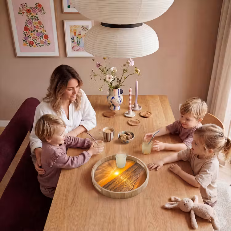 Zee - Zonsondergang - Golven - Kust - Oranje Dienblad Rond middel -sfeer4