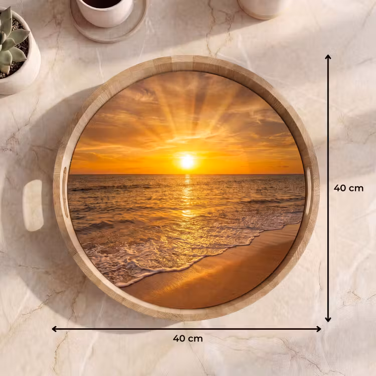 Zee - Zonsondergang - Golven - Kust - Oranje Dienblad Rond middel -USP_Formaat
