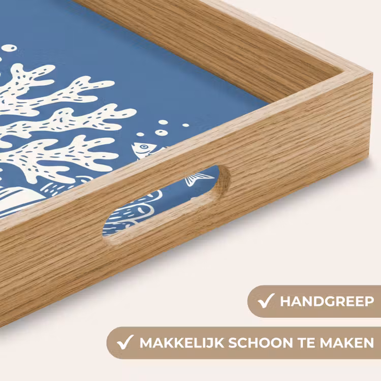 Zeeleven - Koraal - Schelp - Vis - Illustratie - Onderwater Dienblad Rechthoek middel -USP_HandgreepNL