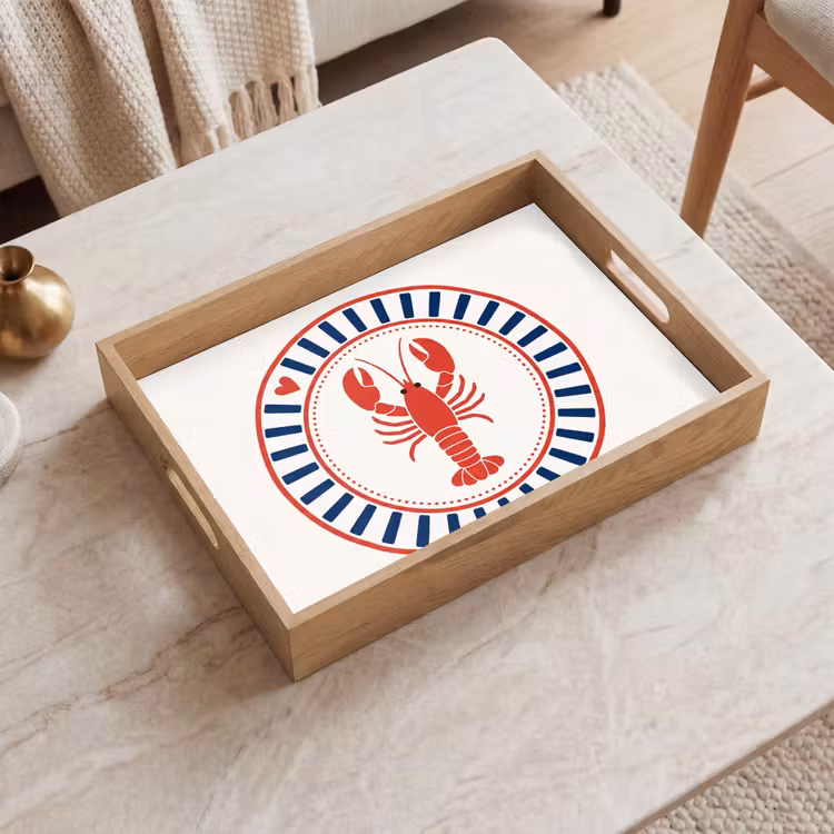 Zeeleven - Kreeft - Embleem - Grafisch - Rood Dienblad Rechthoek middel -sfeer1