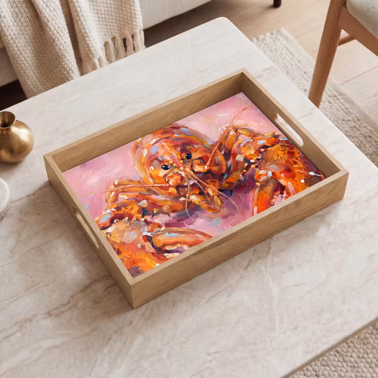 Zeeleven - Kreeft - Spatters - Abstract - Roze Dienblad Rechthoek middel -sfeer1