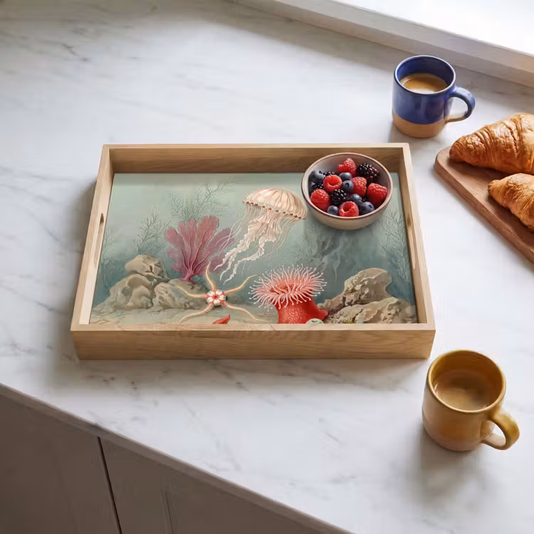 Zeeleven - Kwal - Onderwater - Illustratie - Beige Dienblad Rechthoek middel -sfeer2