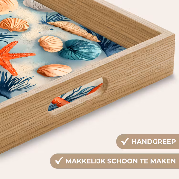 Zeesterren - Schelpen - Illustratie - Zand Dienblad Rechthoek middel -USP_HandgreepNL