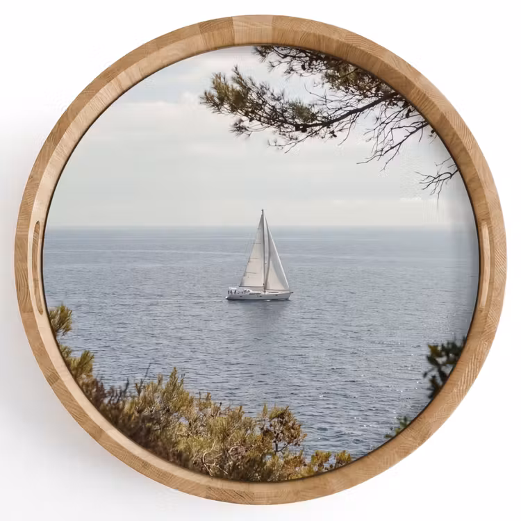 Dienblad - Zeilboot - bomen - water - Zeilboot - bomen - water Dienblad Rond middel