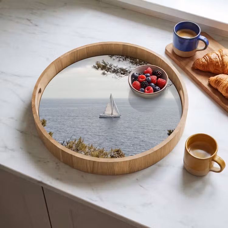 Dienblad - Zeilboot - bomen - water - Zeilboot - bomen - water Dienblad Rond middel
