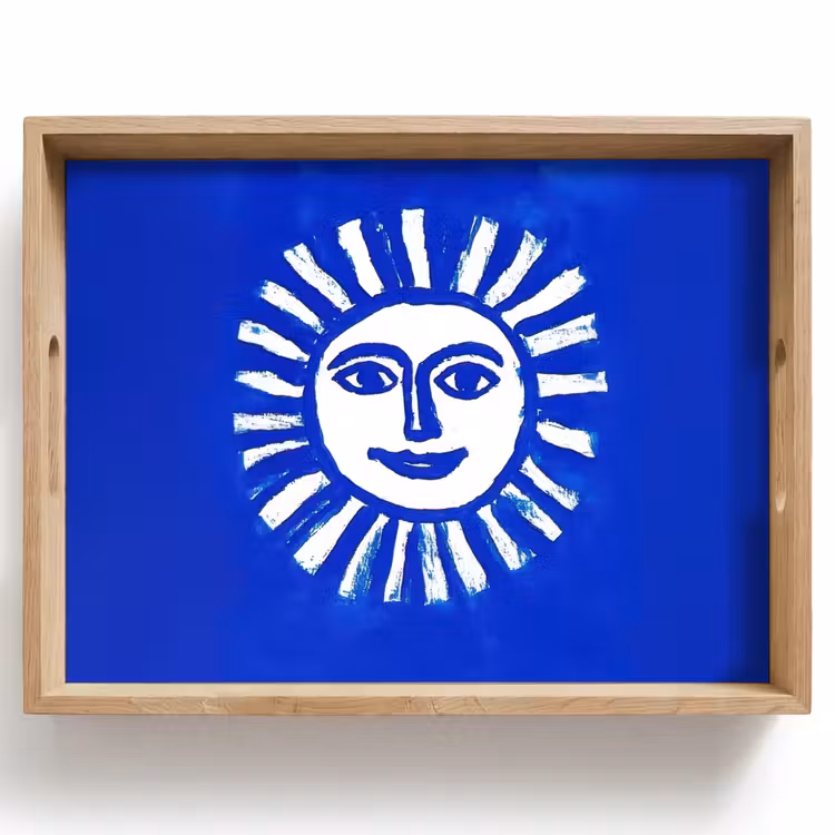 Zon - Gezicht - Penseelstructuur - Blauw Dienblad Rechthoek middel -z3d_shopping