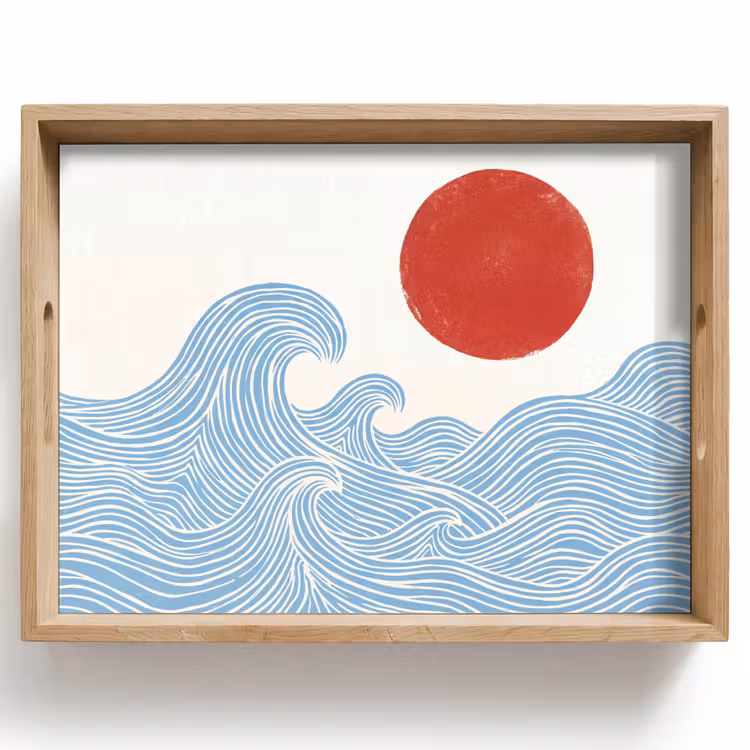 Zon - Golven - Oceaan - Abstract - Rood Dienblad Rechthoek middel -z3d_shopping