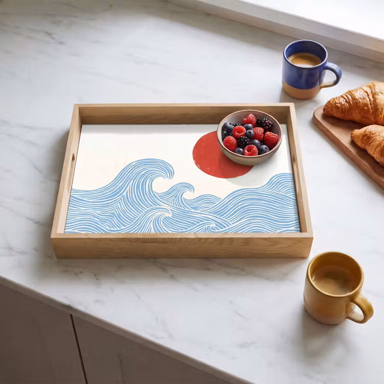 Zon - Golven - Oceaan - Abstract - Rood Dienblad Rechthoek middel -sfeer2