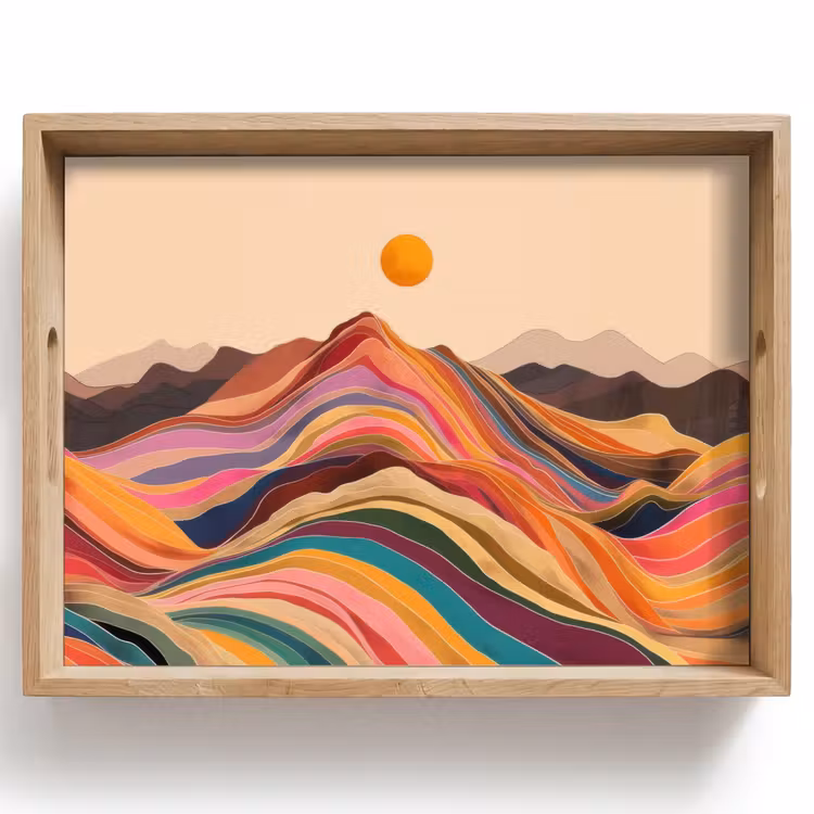 Zon - Kleurrijk landschap - Bergen Dienblad Rechthoek middel -z3d_shopping