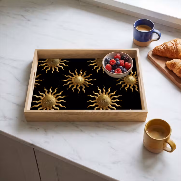 Zon - Patroon - Luxe - Goud - Zwart Dienblad Rechthoek middel 911 -sfeer2