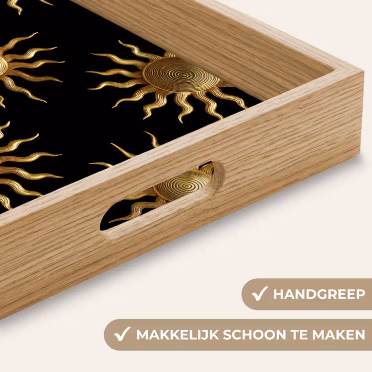 Zon - Patroon - Luxe - Goud - Zwart Dienblad Rechthoek middel 911 -USP_HandgreepNL