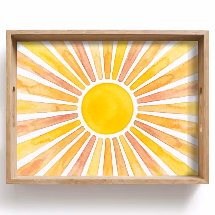 Zon - Stralen - Aquarel - Geel - Abstract Dienblad Rechthoek middel -z3d_shopping