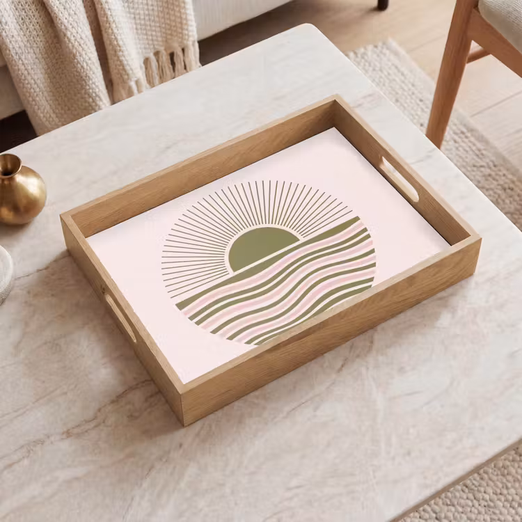 Zon - Zee - Abstract - Modern - Roze Dienblad Rechthoek middel -sfeer1
