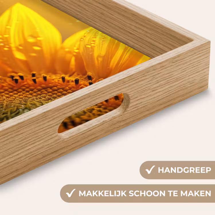 Zonnebloem - Dauwdruppels - Geel - Zonlicht Dienblad Rechthoek middel -USP_HandgreepNL
