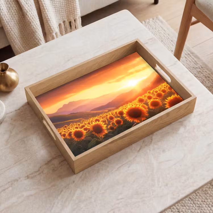 Zonnebloemen - Zonsondergang - Landschap Dienblad Rechthoek middel -sfeer1