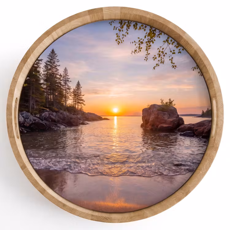 Zonsondergang - Kust - Water - Natuur - Oranje Dienblad Rond middel -z3d_shopping