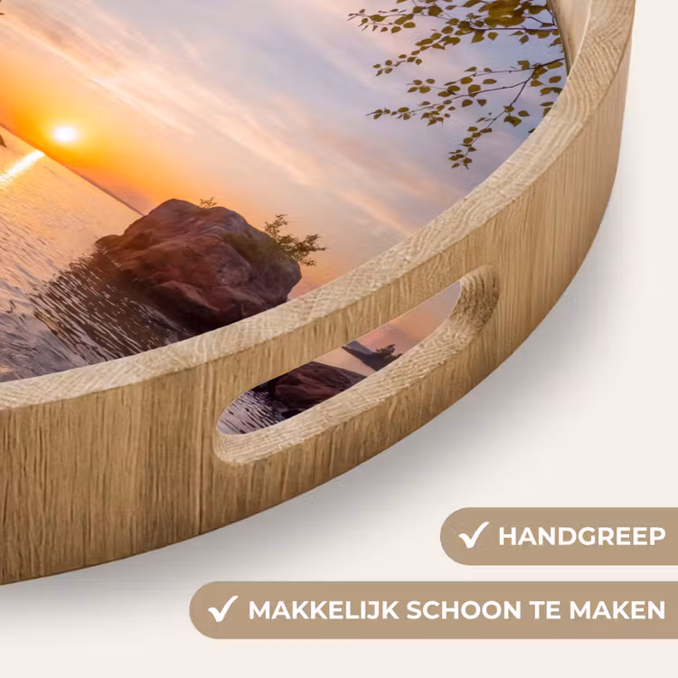 Zonsondergang - Kust - Water - Natuur - Oranje Dienblad Rond middel -USP_HandgreepNL