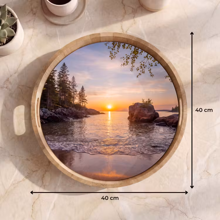 Zonsondergang - Kust - Water - Natuur - Oranje Dienblad Rond middel -USP_Formaat