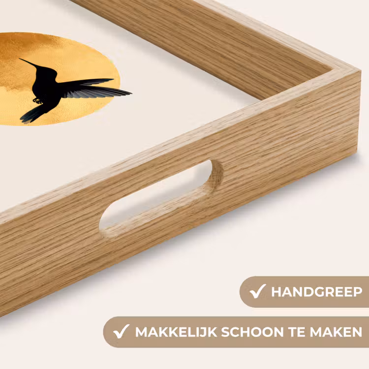 Zwarte kolibrie - Bloem - Gouden cirkel Dienblad Rechthoek middel -USP_HandgreepNL