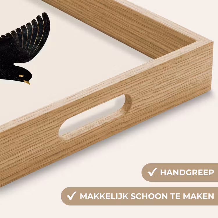 Zwarte zwaluw - Gouden accenten - Lichte achtergrond Dienblad Rechthoek middel -USP_HandgreepNL