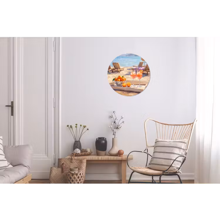 Drank - Glazen - Strand - Zomer - Oranje Wandcirkel aluminium klein -woonkamer