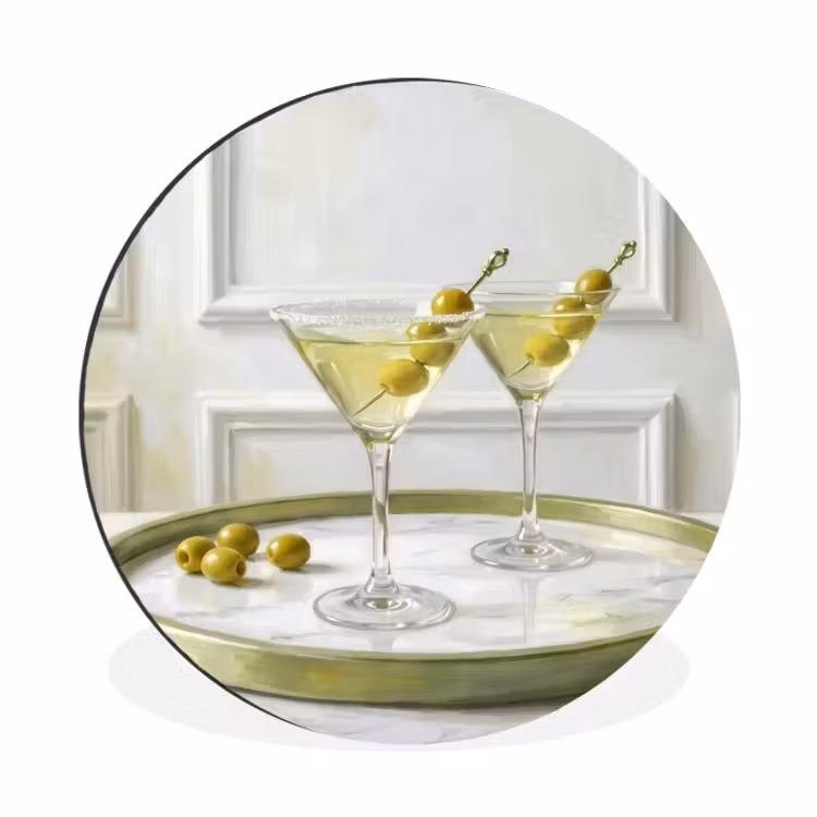 Drank - Martini - Olijven - Modern - Wit Wandcirkel aluminium klein -3d