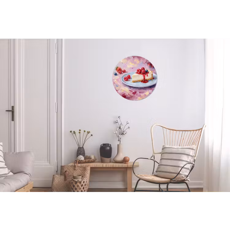 Eten - Cheesecake - Bessen - Abstract - Roze Wandcirkel aluminium klein -woonkamer