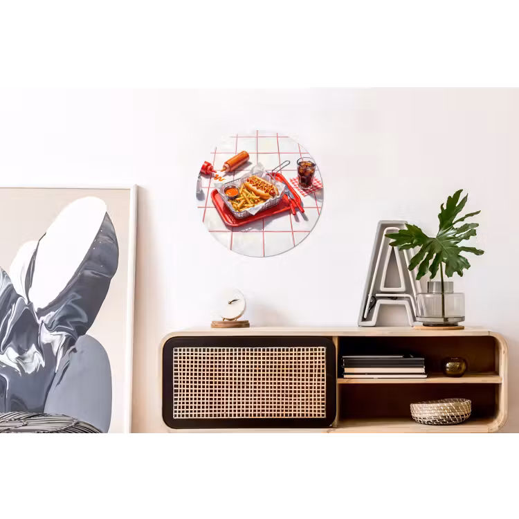 Eten - Hotdog - Fastfood - Modern - Rood Wandcirkel aluminium klein -kantoor