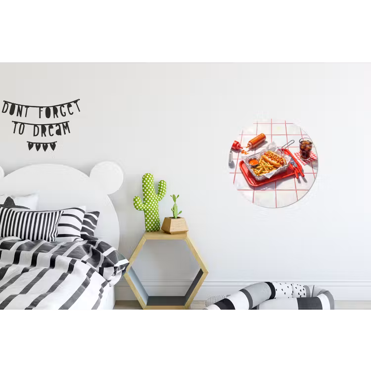 Eten - Hotdog - Fastfood - Modern - Rood Wandcirkel aluminium klein -kinderkamer