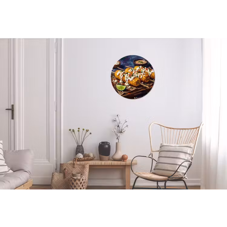 Eten - Maïs - Saus - Geschilderd - Geel Wandcirkel aluminium klein -woonkamer