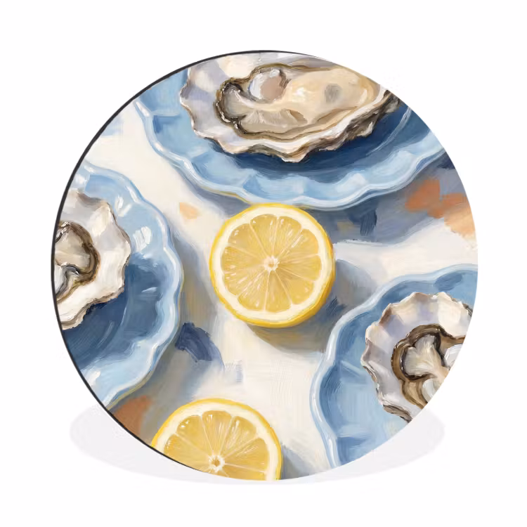 Eten - Oesters - Citroenen - Modern - Geel Wandcirkel aluminium klein -3d