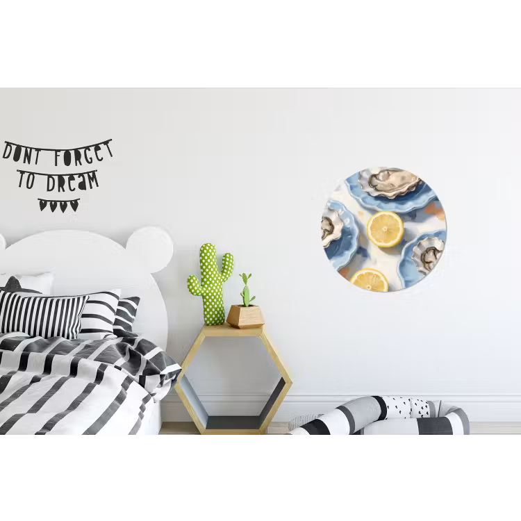 Eten - Oesters - Citroenen - Modern - Geel Wandcirkel aluminium klein -kinderkamer