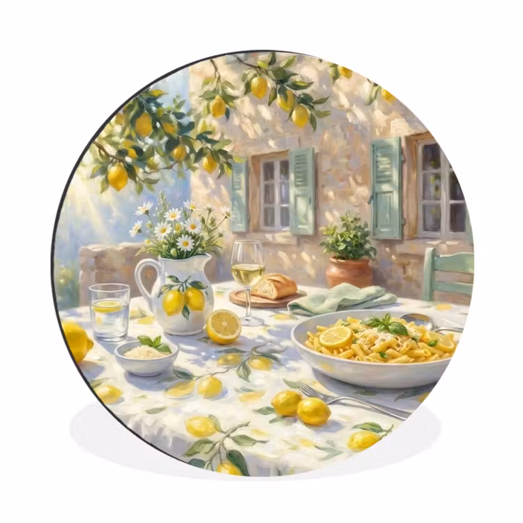 Eten - Terras - Zomer - Geschilderd - Geel Wandcirkel aluminium klein -3d