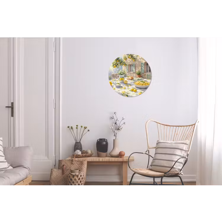 Eten - Terras - Zomer - Geschilderd - Geel Wandcirkel aluminium klein -woonkamer