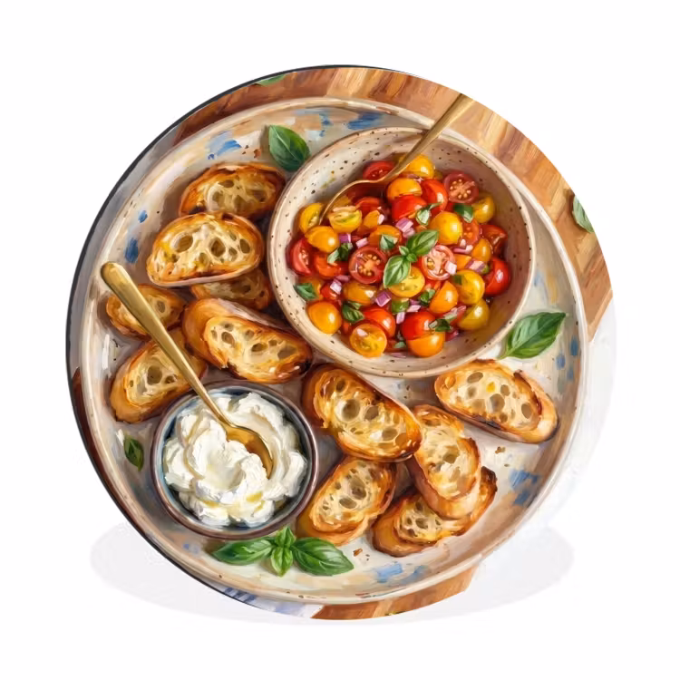 Eten - Tomaat - Brood - Kleurrijk - Keuken Wandcirkel aluminium klein -3d