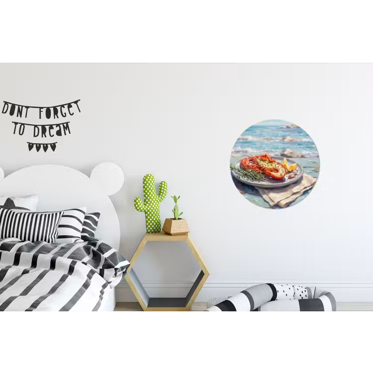 Eten - Zee - Kust - Modern - Blauw Wandcirkel aluminium klein -kinderkamer