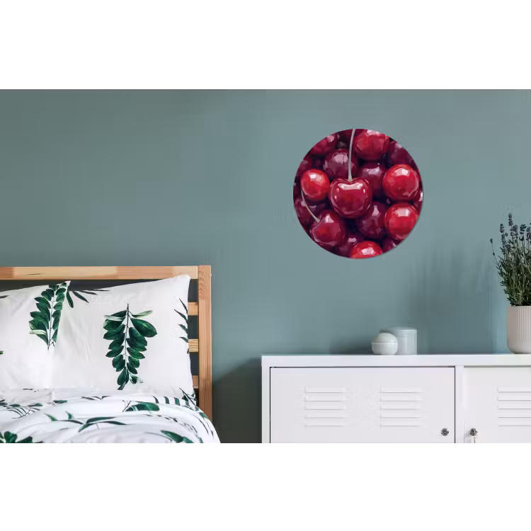 Fruit - Kersen - Eten - Modern - Rood Wandcirkel aluminium klein -slaapkamer