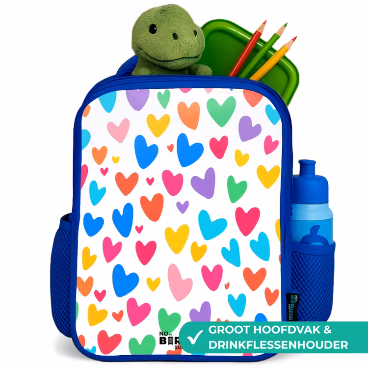 Gekleurde hartjes Kinderrugzak - Blauw middel -inhoud_NL