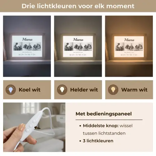 Mama - Fotocollage - 3 Foto's Light Box met kabel (Tafellamp) klein -USP_lichtkleurNL