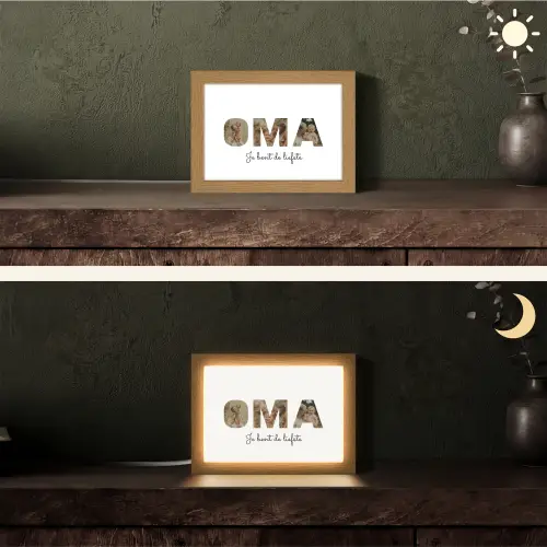 Oma - Lettercollage Light Box met kabel (Tafellamp) klein -sfeer3